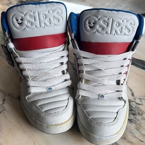 Osiris White and Red High-Tops with Blue Accents